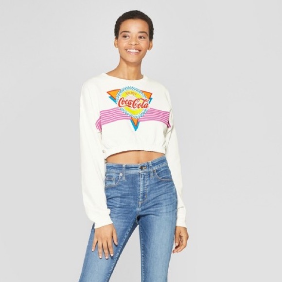 Coca Cola Graphic Cropped Sweatshirt‎ White - Picture 1 of 6